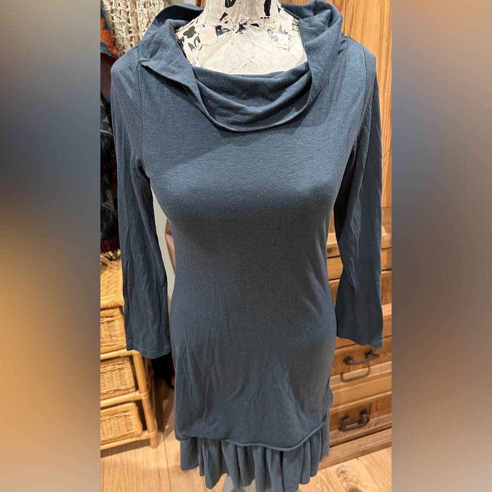 Free People Cowl Neck Ruffled Two Layer Dress, Sz 6